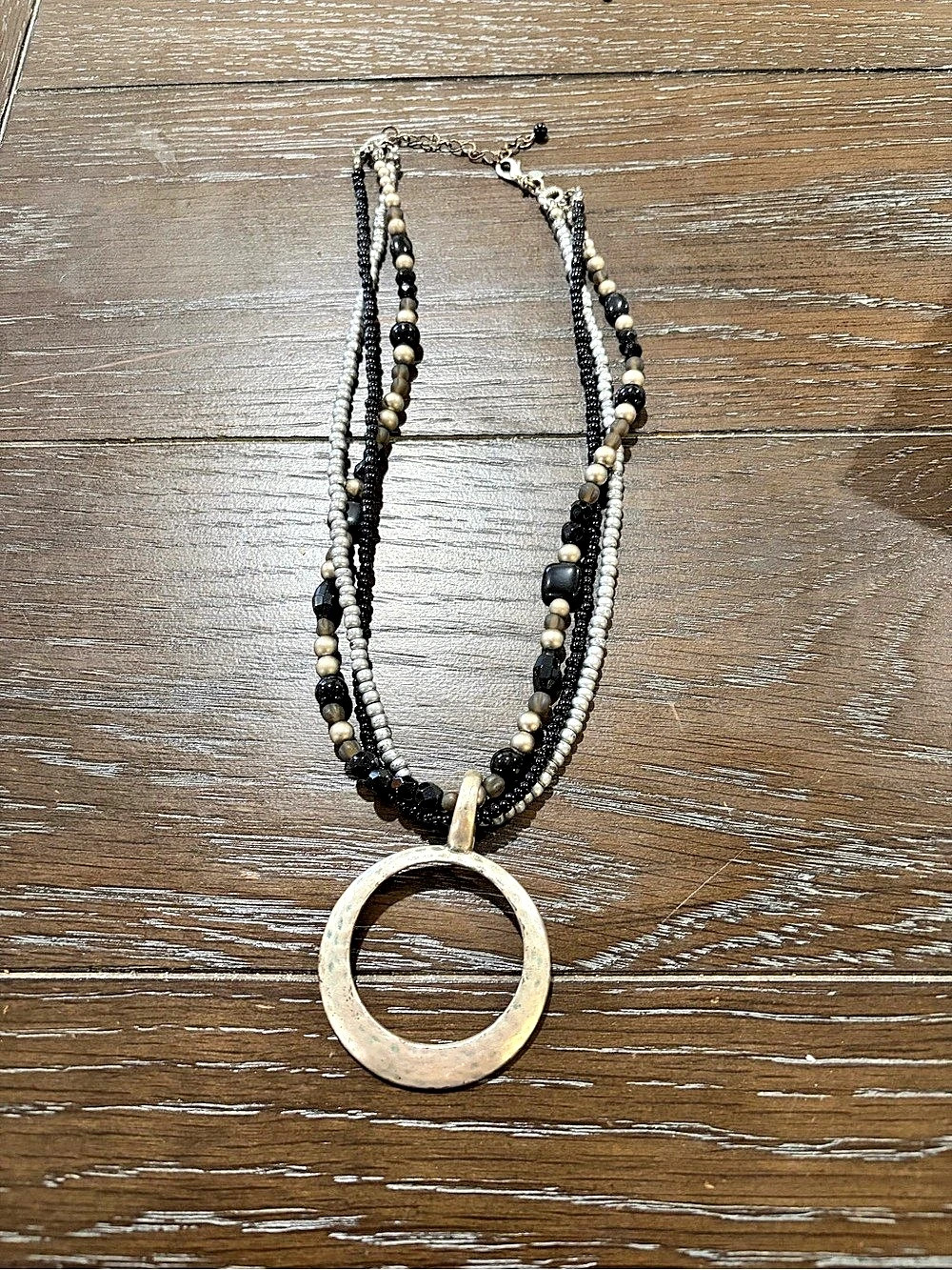Premier  Layered Beaded Pendant Necklace in Black & Silver